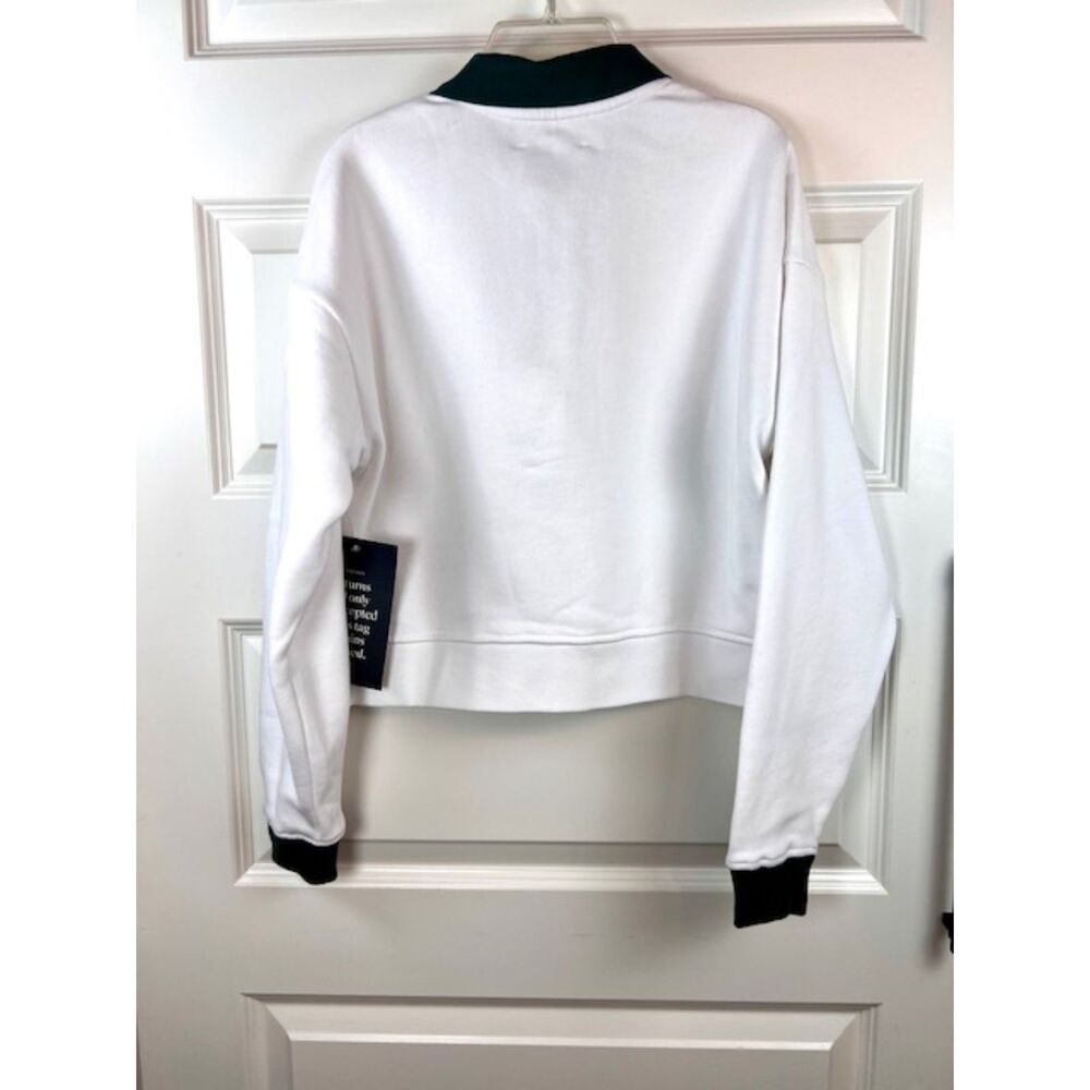 Tuckernuck Studio McGee White Green Crop Polo Sweatshirt Sport Pullover XS NWT - Picture 2 of 6